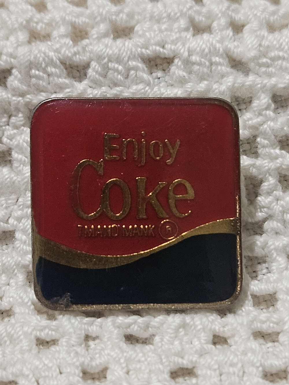 Coca Cola Red and Black 'Enjoy Coke' Square Enamel Pin(trademark Spelled Wrong)